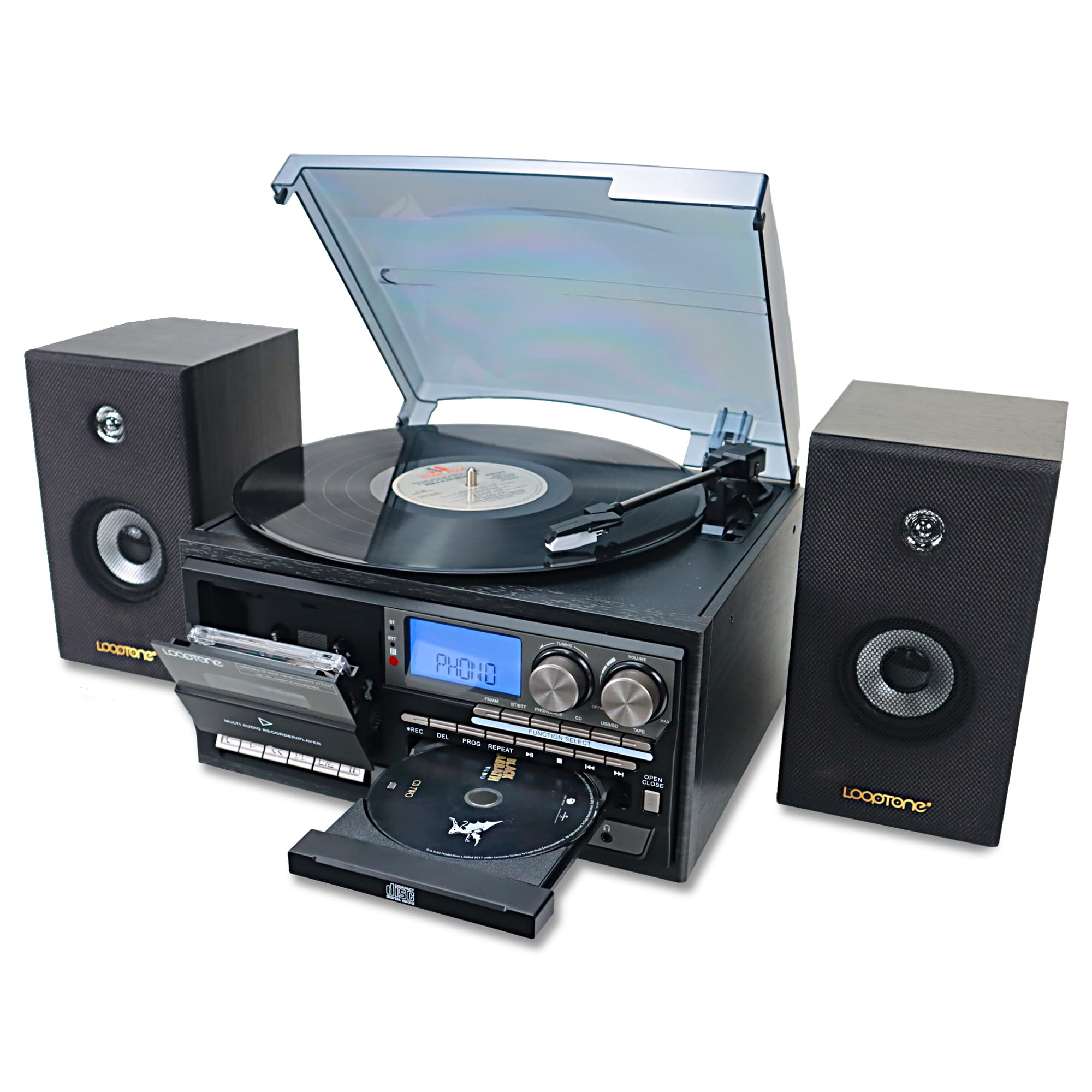LoopTone Vinyl Record Player with Dual 15W External Speakers 10 in